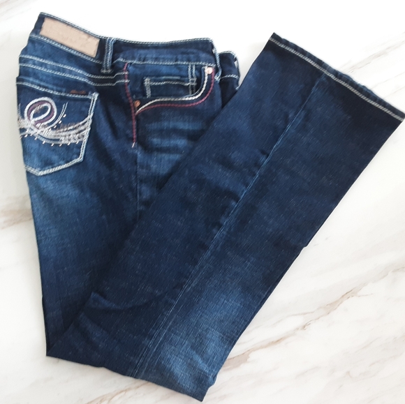 Seven7 Premium Cotton Spandex Dark Wash Denim Embroidered Boot Cut Jean Sz 10 - Picture 10 of 12